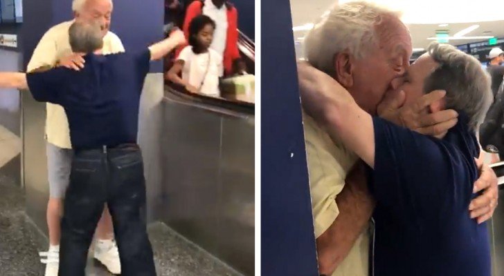 Ein Mann mit Down-Syndrom küsst seinen Vater am Flughafen: Die Geste der Zuneigung hat alle bewegt